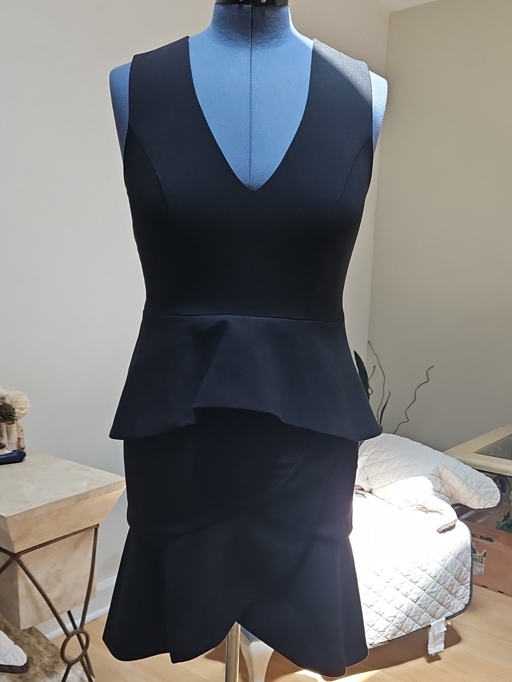 Bardot Black V-Neck Peplum Midi Dress